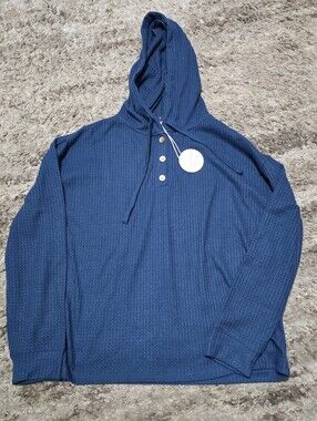 Lacey Chabert Brushed Waffle Knit Cozy Hoodie - Large Blue